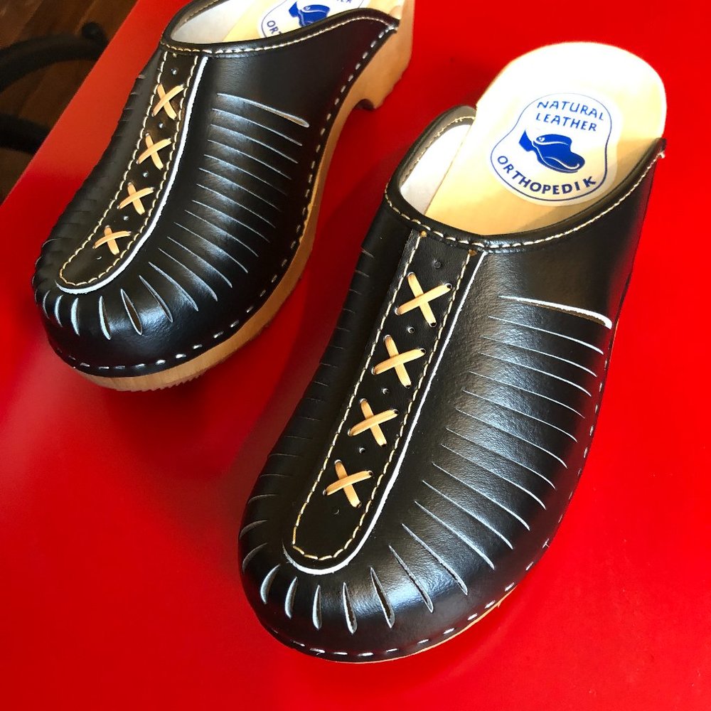 Handmade German Wood/Leather Clogs, Size 41